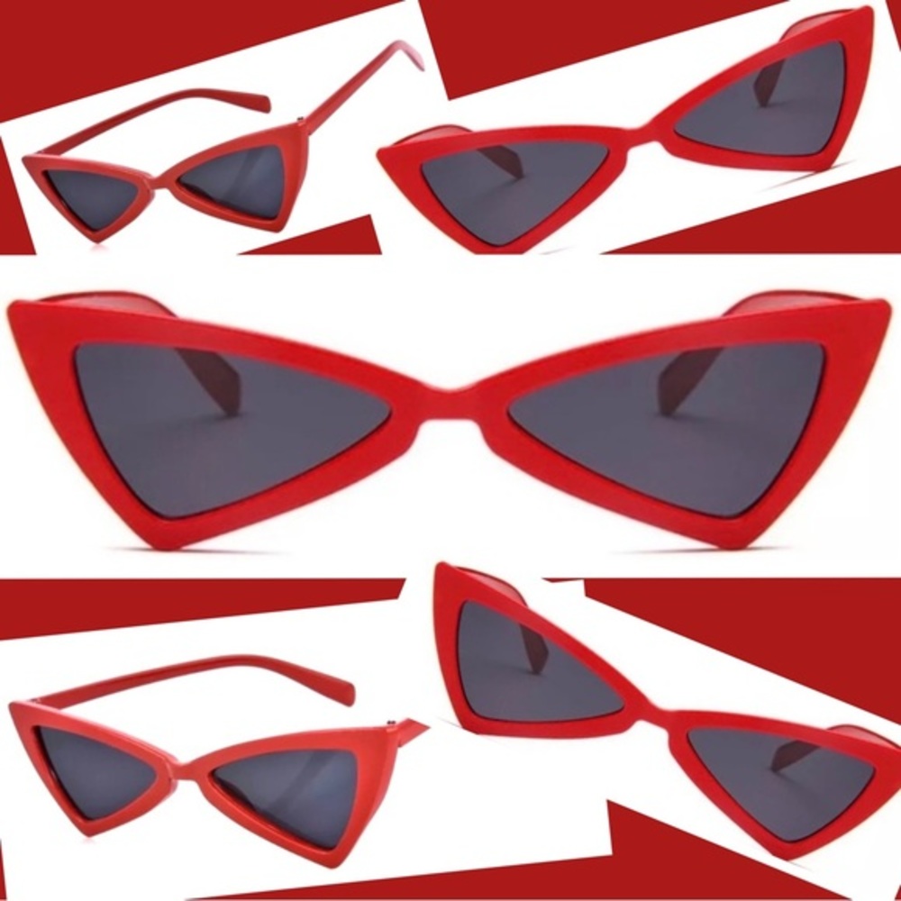 💄HP💄Gidget” Retro-Red Slim Angle Cat Eye Sunglasses‎